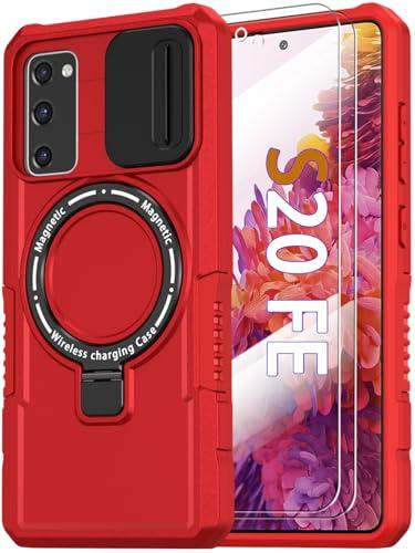 Phone Case for Samsung Galaxy S20 FE 5G, with Magnetic Ring Stand [2X Screen Protector] [Compatible with MagSafe] Military Grade Case with Camera Cover, Shockproof Cover for Samsung S20 FE, Red