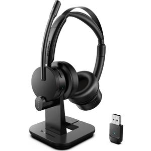 Wireless Headset with Mic for Work, Bluetooth Headset with Microphone for PC, Noise Cancelling Headphones with Mic Mute Button & USB for Call Center/Office/Home/Computer/Laptop/Cell Phones/Teams/Zoom