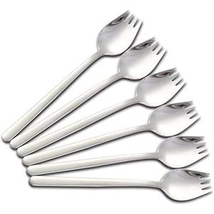 PDCTACST Metal Sporks Set of 6, 18/10 Stainless Steel Salad Spork Utensils, 7.9 Inches Long Handle Dessert Spoons, Ice Cream Spoons Salad Forks Flatware Set, for Fruit Appetizer Dessert Household Use