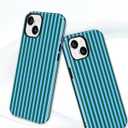 Magnetic Striped Phone Case for iPhone 15, Compatible with MagSafe, Cute Blue Green Aesthetic Stripe Soft TPU and Hard PC Shockproof Protective Phone Cover for Women Girls