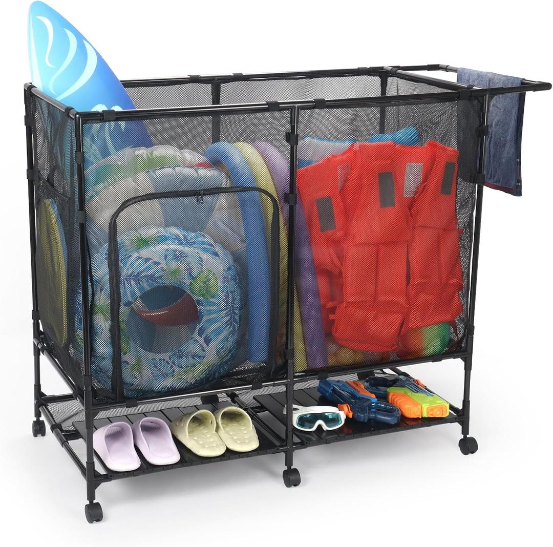 XL Pool Float Storage, Pool Storage, Pool Toy Storage
small tray table, iron, 360° Swivel Wheels, Zippered Door, storage Slippers, Swim Rings, for Indoor, Outdoor, garden (M)
