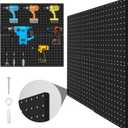 Peg Board, 4 Pack Metal Pegboard Panels Black Pegboards Wall Organizer with Bent Frame Large Heavy Duty Peg Board for Walls Home, Garage Tool Storage, Office Organization, Craft Room, Kitchen