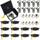 Quelay 24 Sets Graduation Keychain Gift for Teens Inspirational Black Gold Keychain Graduation Christian Keyring with Doctoral Hat Gift Box for Boys Girls Class of 2026 Grad