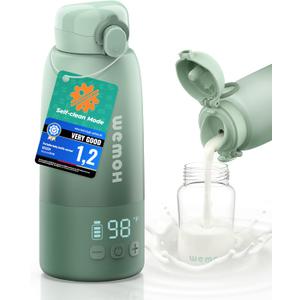 Upgraded Portable Milk Warmer with Self-Clean Function, 110W Fast Heating for Breast Milk & Formula, 16oz Large Capacity Travel Bottle Warmer, USB-C Fast Charge, Ideal for Hiking, Flights & Car Use (Green)