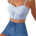 Herseas Women Bestselling Bikini Set Two Piece Vintage Swimsuit Color Block Summer Outfit Beach Wear Floral Print Modest Bathing Suit Sky Blue Stripe, XX-Large
