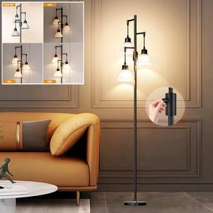 Lightdot 67IN Dimmable Floor Lamp for Living Room, Industrial 3-Light Tree Floor Lamps with LED E26 Bulbs Included, 3000K Mid Century Unique Floor Lamp with PC Lampshades for Bedroom HOM-Black