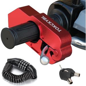 Motorcycle Lock, Heavy Duty Anti Theft Helmet Brake Handlebar Lock | Universal for Motorcycles, ATVs, Dirt Bikes, Mopeds, Scooters, Red
