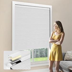 UNISHADES Aluminum upper track Blackout cellular shades cordless, honeycomb blinds window for home, size 28" W × 64" H white - Blackout