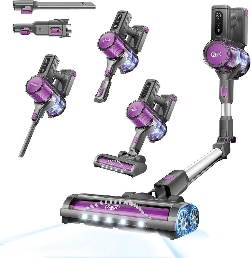 Gevi Cordless Carpet Vacuum Cleaner for Home, Ultra Long Battery Life Stick Vacuum with Bendable Wand, 100,000RPM Deap Clean Vacuum for Hardwood Floor, Carpet & Pet Hair
