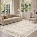 Area Rug 7x9 Washable Vintage - Soft Traditional Rugs for Living Room Large Non Slip Backing with Low Pile Farmhouse Oriental Retro Carpet for Bedroom Dining Room or Home Office - Yellowish Brown