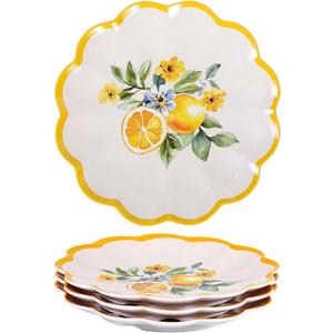4-Piece Melamine Dinnerware Set 9 Inch Lemon Design, Shatterproof, Lightweight Plates for Daily Use, Dishwasher Safe, Spring Decoration Lemon-Themed Plates