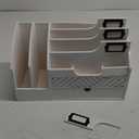 Fantasyon Mail Organizer Countertop White Wood Mail Holder Wooden Desk Organizer with Drawer Desktop Mail Sorter Bill File Organizer Mail Basket Desk Office Accessories for Paper Letter Envelope