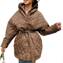 BTFBM Women Button Down Quilted Jacket Coat 2023 Fall Winter Fashion Belt Pockets Removable Padded Hood Puffer Outerwear XL Navy