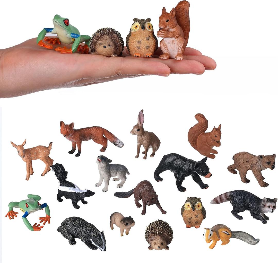 JOKFEICE Small Animal Figures for Kids, 16PCS Realistic Forest Animals Baby Figurines, Woodland Creatures Figurines, Educational Toys for Science Project Cake Party Decor