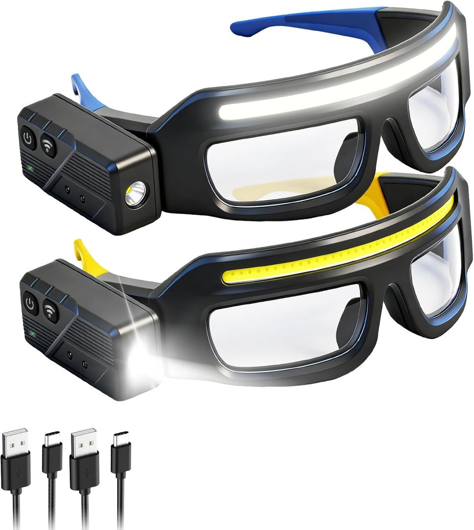 2Pack Rechargeable Headlight Glasses,Rechargeable Headlamp, 5 Modes Safety Glasses with Light,Waterproof Head Light for Running, Cycling, Camping,Night Work