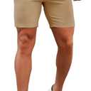 GINGTTO Mens Slim Fit Shorts 7" Inseam Skinny Chino Short Tapered Leg Stretch (Khaki), Size 32