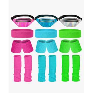 Frienda Women 80s Sport Accessories Set - Neon Leg Warmers, Headband, Wristbands, Holographic - Multicolored - 30 x 15 cm x 39 x 9 cm x 18 x 5 cm x 8 x 8 cm