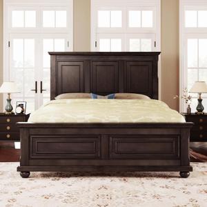 Merax Traditional Town and Country Style Pinewood Vintage Queen Bed, Rich Brown