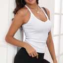 GEMBERA Womens Racerback Sleeveless V Neck Ribbed Knit Cotton Fitted Basic Cami Cropped Halter Tank Top Shirt