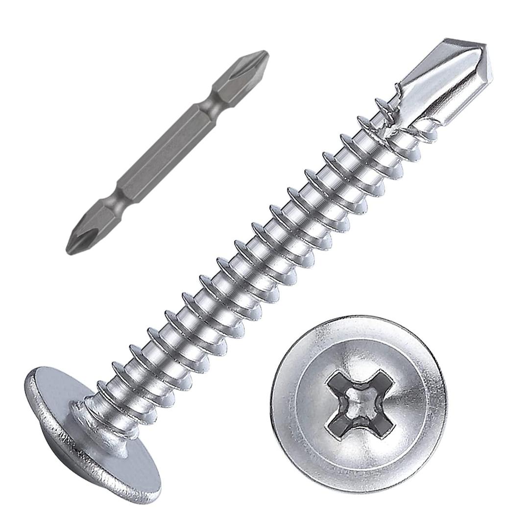 (200 pcs) Wensilon #101-1/4for Sheet Metal Self-Tapping Screws 410 Stainless Steel Truss Head High-Strength Quick Tapping Screws (Silver)