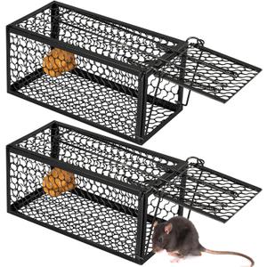 Qualirey 2 Pcs Humane Rat Trap Chipmunk Rodent Mouse Squirrel Trap Small Live Animal Mouse Voles Hamsters Live Cage Rat Mouse Cage for Mice Easy to Catch and Release (Black)