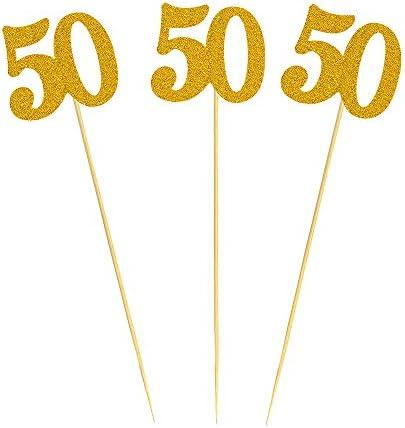 12PCS 50th Birthday Centerpiece Sticks Glitter Number 50 Table Centerpieces Flower Toppers for Anniversary Reunion and Party Decorations (Gold)