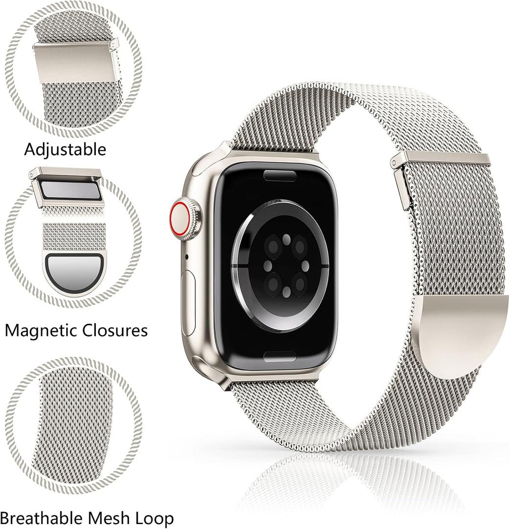 Metal Magnetic Apple Watch Band Compatible with 38mm 40mm 41mm 42mm 44mm 45mm 46mm 49mm, Stainless Steel Mesh Loop Strap iWatch Bands for Series 10/9/8/SE/7/6/5/4/3/2/1/Ultra Women Men