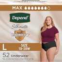 Depend Silhouette Adult Incontinence & Postpartum Bladder Leak Underwear for Women, Maximum Absorbency, Large, Black, 52 Count (2 Packs of 26), Packaging May Vary