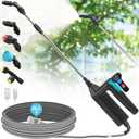 Battery Powered Sprayer Wand, 32 Inch Garden Sprayer Telescopic Wand with 3 Adjustable Speeds, Battery Indicator, 26.2 FT Hose, 7.4V Rechargeable Water Sprayer Wand with 4 Adjustable Nozzles & Filter