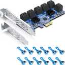 12 Port PCIe SATA Card, SATA3.0 Expansion Card, X1, with 12 SATA Cable, Support SSD and HDD