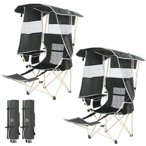 Nice C Chair with Canopy, Umbrella Chairs, Chair with Shades, Sports Chairs, w/Removable Footrest, Cooler Bag, Cup Holder for Camping, Fishing, Sports, Beach (2-P Green)
