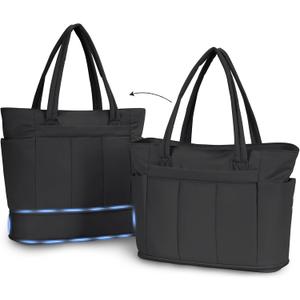 Wandering Nature Expandable Tote Bag for Women with Shoe Bag, Fits 40oz Tumbler for Carry-On Travel Work Gym (Black)