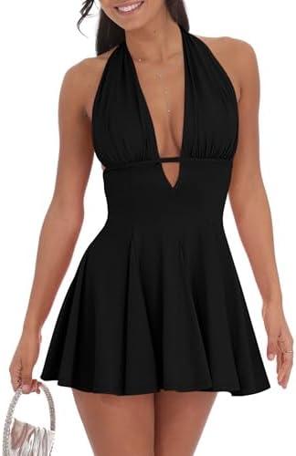 BEAGIMEG Women's Sexy Bodycon Sleeveless Halter Tie up Back Backless Deep V A-line Club Party Mini Dress S BEAGIMEG Women's Sexy Bodycon Sleeveless Halter Tie up Back Backless Deep V A-line Club Party Mini Dress S