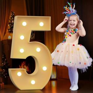 Tongjoy 3FT Light up Numbers 5, Marquee Numbers, Mosaic Numbers for Balloons, Pre-Cut Foam Board Kit for 15th 45th 50th Birthday Party Decor, Marquee Light up Letters, Kids' Mosaic Kits