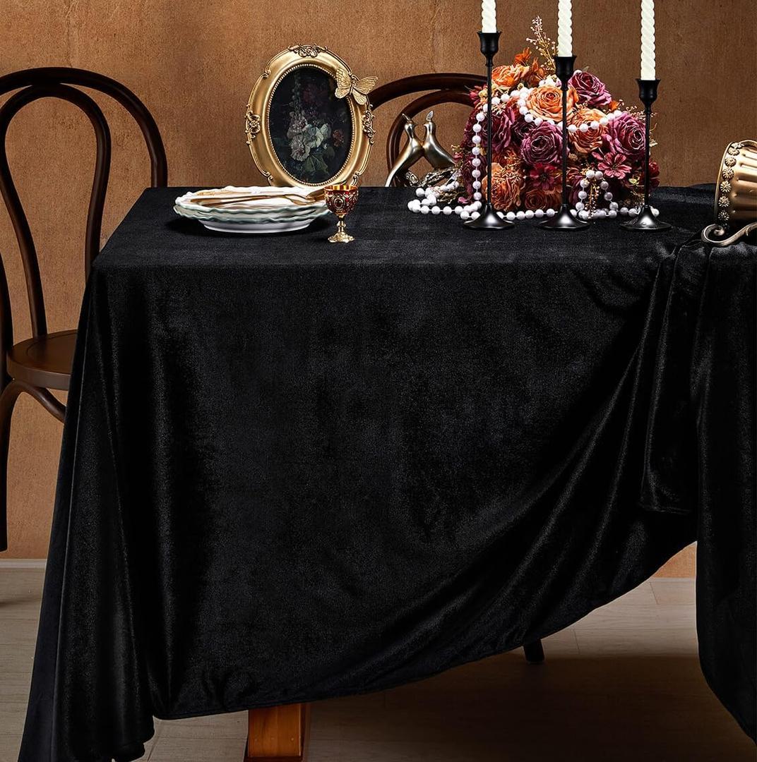 SoarDream Black Velvet Tablecloth 60"x102" Luxurious Solid Rectangle Table Cloth for Party Wedding Kitchen Dinning Tabletop Decoration