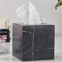 Natural Black Marble Tissue Holder, Removable Tissue Box, Tissue Dispenser with Acrylic Board Bottom, for Bathroom, Living, Bedroom, Dressing Table, Kitchen, Office, 5.5X5.5X5.7 Inch Napkin Box