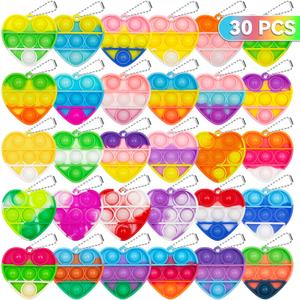 Pop Fidget Toys Bulk Its Valentines Day Gifts for Kids 30 Pack Valentines for Kids Classroom Valentines Day Party Favors Mini Heart Pop Fidget Keychain It Bulk Toys Valentine Goodie Bags Boys Girls