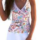 Crisscross Back Tankini Swimsuits for Women 2 Piece Bathing Suit (White, XXL)