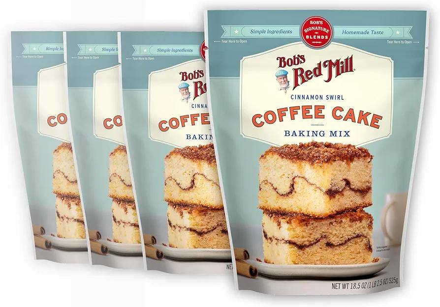 Bob's Red Mill Cinnamon Swirl Coffee Cake Baking Mix - 18.5 oz Bag (Pack of 4), Simple Clean Ingredients, Homemade Taste, Non-GMO, Best By 05 09 2025