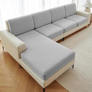 Deep Dream Sectional Couch Covers 8 Pieces, Stretch Couch Cushion Covers, L Shaped Washable Sofa Covers for Left/Right Sectional Sofa (4 Backrest Cover + 3 Seater + 1 Chaise, Light Grey)