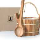 Northwood Sauna - Sauna and Ladle Set - Handmade from Canadian Red Cedar Wood - Natural Rope Handle - 1 Gallon (4 Liters) Water Capacity
