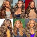 Yllies Honey Blonde Highlight Ombre Middle Part Lace Front Wigs Human Hair T Part HD Transparent Lace Body Wave Wigs 180% Density Brazilian Human Hair 4/27 Colored Glueless Wigs for Women(20 Inch)