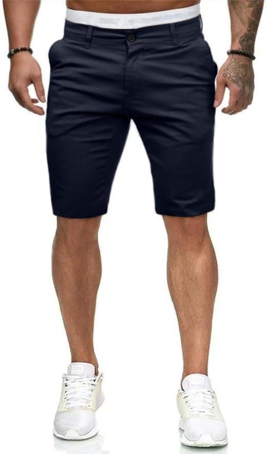 HUNGSON Mens Slim Fit Shorts Stretch Chino Short Pants(Navy Blue,38) (Blue)