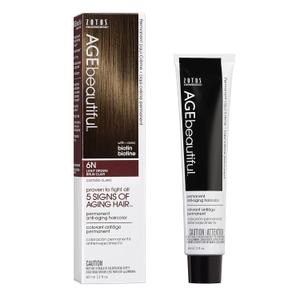 AGE beautiful Permanent Hair Color Dye Liqui Creme | 100% Gray Coverage | Anti-Aging Haircolor | Biotin for Thicker, Fuller Hair | Professional Salon Coloring (6N Light Brown)