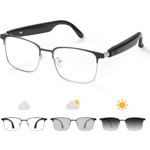 Bluetooth Audio Smart Glasses, Blue Light Glasses for Women Men, Remote Shooting, Open Ear Sound Mic & Speakers, Magnetic Charging, Color-Changing Polarized Sunglasses Lenses, Voice AssistantGS06S)