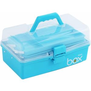 Kinsorcai 12'' Three-Layer Clear Art Box Organizer, Multipurpose Plastic Craft Box with Handle (Blue) (1PCS)