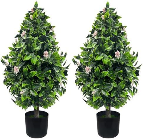 DOPGIB Artificial Topiary Boxwood Trees: 3FT Tall（2 Set) UV-Anti Fake Greenery Decorative Plants Outdoor for Home Front Porch, Indoor Walkway, Entryway Indoor & Outdoor Home Decor