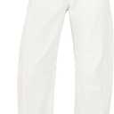 Utyful Barrel Jeans Women Cropped Baggy Trendy High Waisted Distressed Loose Stretch Denim Trouser Jeans with Pockets (Beige, XXL)