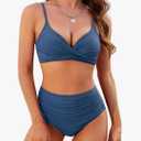 Women High Waisted Bikini Sets Two Piece Swimsuit Push Up Twist Front Ruched Bathing Suit, L/XL