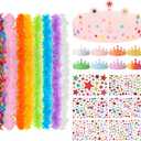 6.6ft Feather Boas & 8 Paper Crowns with Sticker Dress up Party Kit for Birthday Wedding Halloween Costume Decor (Rainbow)